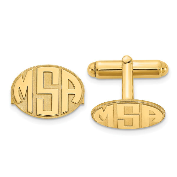 Sterling Silver/Gold-plated Oval Raised Letters Monogram Cuff Links