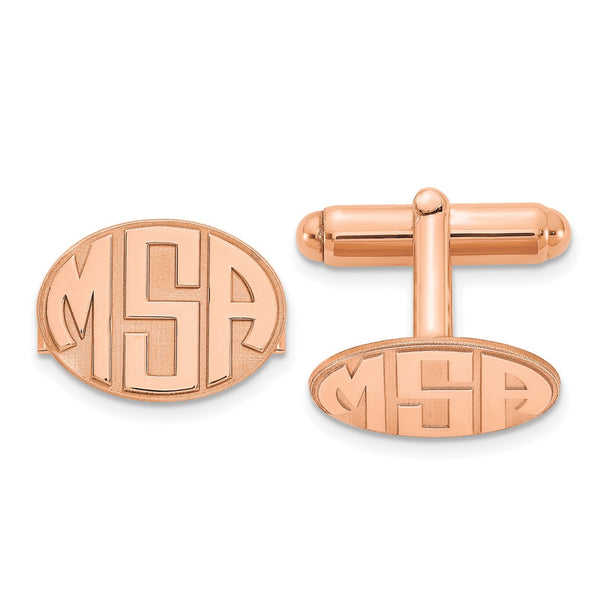 Sterling Silver/Rose-plated Oval Raised Letters Monogram Cuff Links