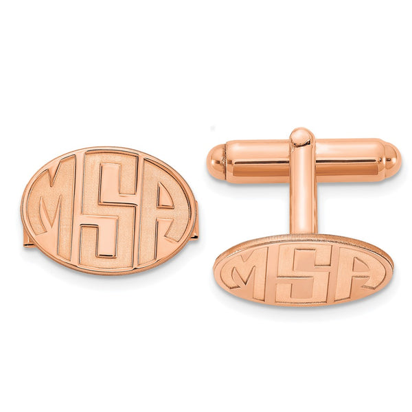 SS/Rose-plated Oval Recessed Letters Monogram Cuff Links
