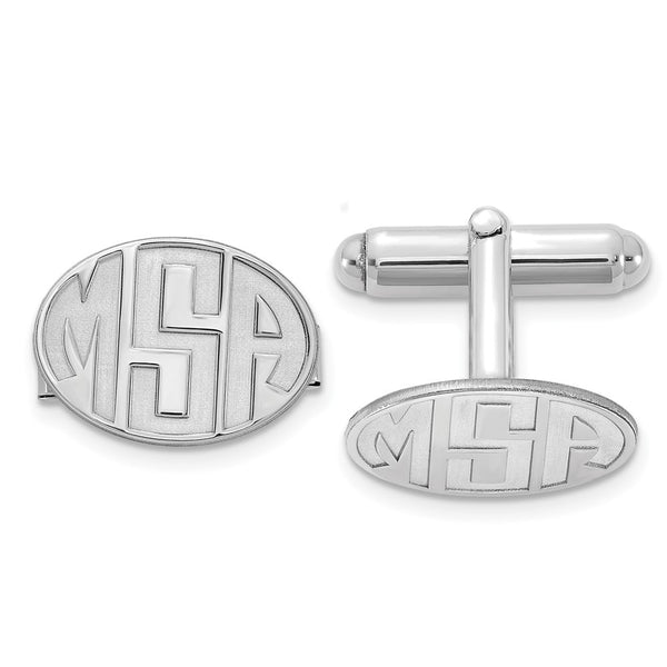 14KW Oval Recessed Letters Monogram Cuff Links w/ 14ky RH Plated Backs