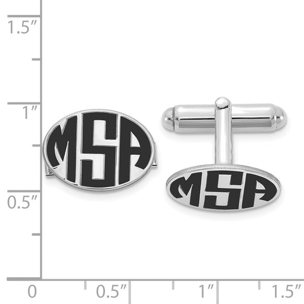 14KW Oval Enameled Letters Monogram Cuff Links w/ 14ky RH Plated Backs