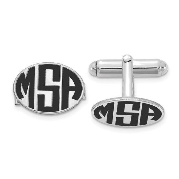 14KW Oval Enameled Letters Monogram Cuff Links w/ 14ky RH Plated Backs