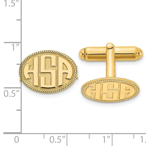 SS/Gold-plated Oval with Boarder Raised Letters Monogram Cuff Links