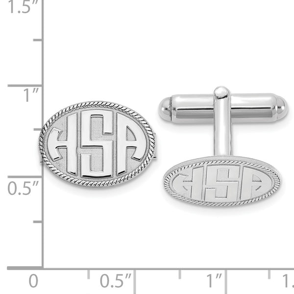 SS/Rhodium-plated Oval with Boarder Raised Letters Monogram Cuff Links