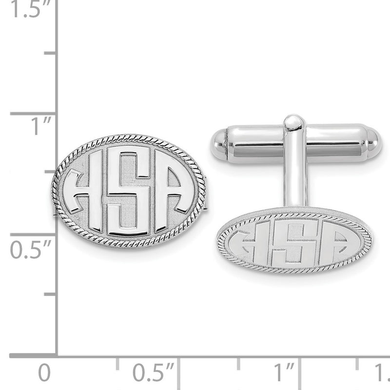 SS/Rhodium-plated Oval with Boarder Raised Letters Monogram Cuff Links