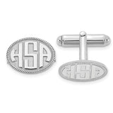SS/Rhodium-plated Oval with Boarder Raised Letters Monogram Cuff Links