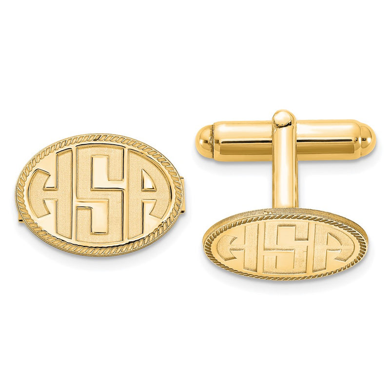 SS/Gold-plated Oval with Boarder Recessed Letters Monogram Cuff Links