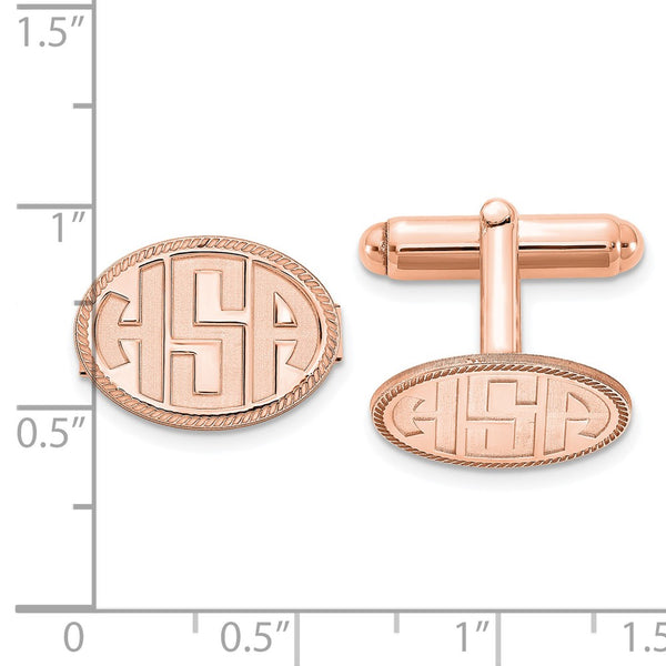 SS/Rose-plated Oval with Boarder Recessed Letters Monogram Cuff Links