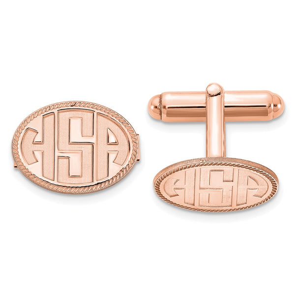 SS/Rose-plated Oval with Boarder Recessed Letters Monogram Cuff Links