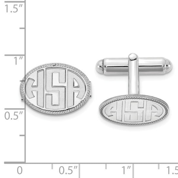 SS/Rhodium-pltd Oval with Boarder Recessed Letters Monogram Cuff Links