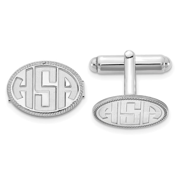 SS/Rhodium-pltd Oval with Boarder Recessed Letters Monogram Cuff Links