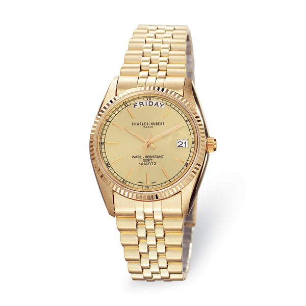 Mens Charles Hubert IP-plated Champagne Dial Watch