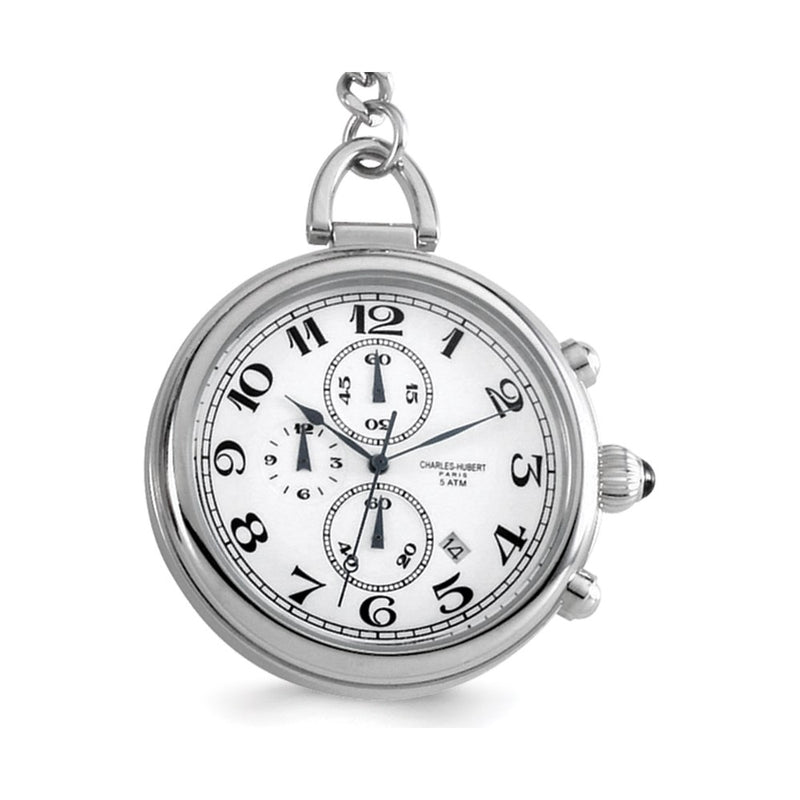 Charles Hubert Solid Stainless Steel White Dial Pocket Watch