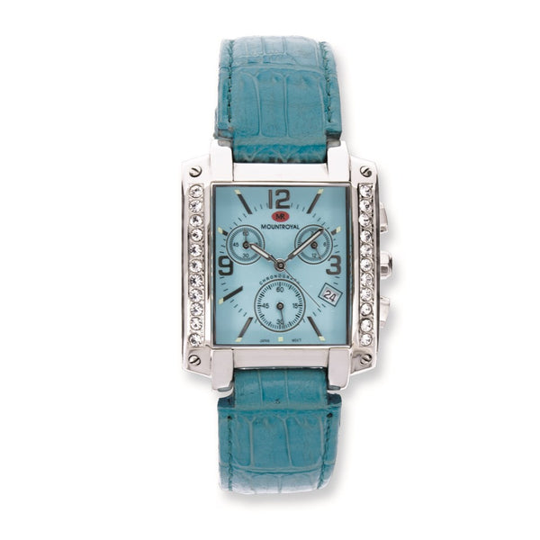 Ladies Mountroyal Blue Leather CZ Chrono Watch