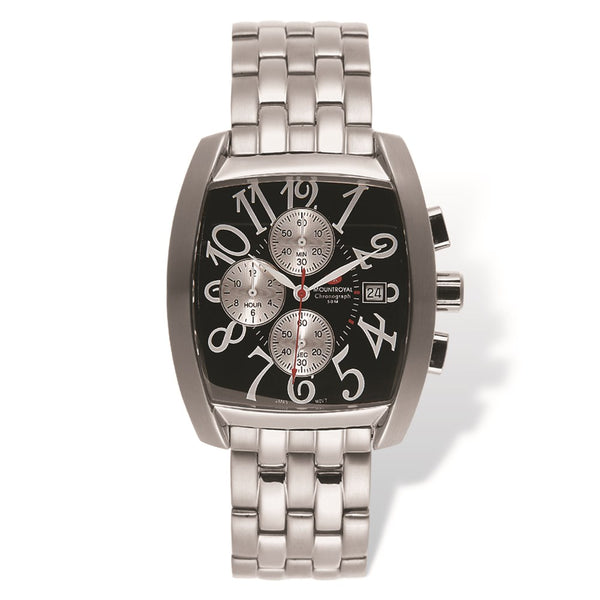 Mens Mountroyal Chronograph Stainless Steel Black Calendar Watch