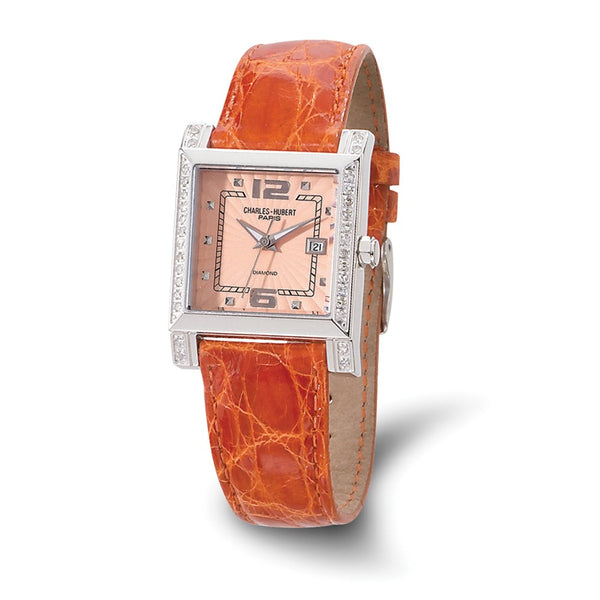 Ladies Charles Hubert 0.42ct. Diamond Leather Peach 29x28mm Dial Watch