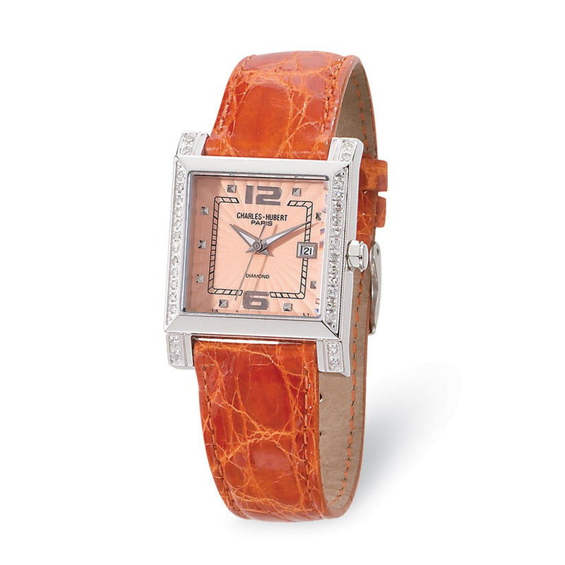 Ladies Charles Hubert 0.42ct. Diamond Leather Peach 29x28mm Dial Watch