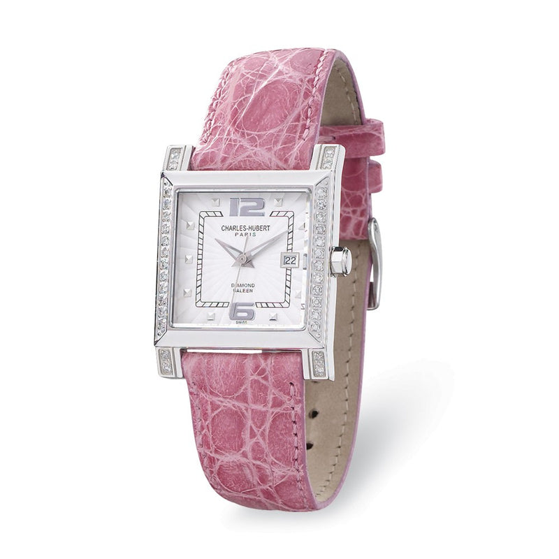 Ladies Charles Hubert 0.42ct. Diamond 29x28mm Bezel Pink Leather Watch