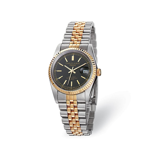 Ladies Charles Hubert IP-plated Two-tone 26mm Black Dial Watch