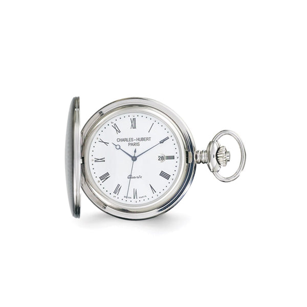 Charles Hubert Stainless Steel White Dial Pocket Watch