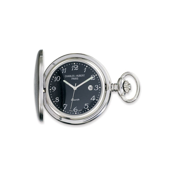 Charles Hubert Stainless Steel Black Dial Pocket Watch