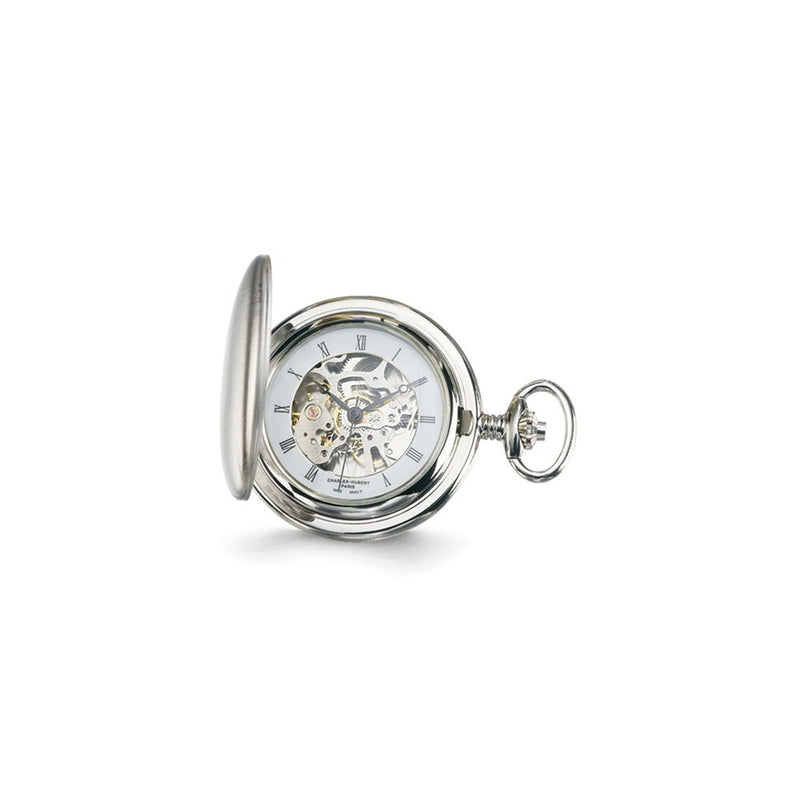 Charles Hubert Chrome Finish White Skeleton Dial Pocket Watch