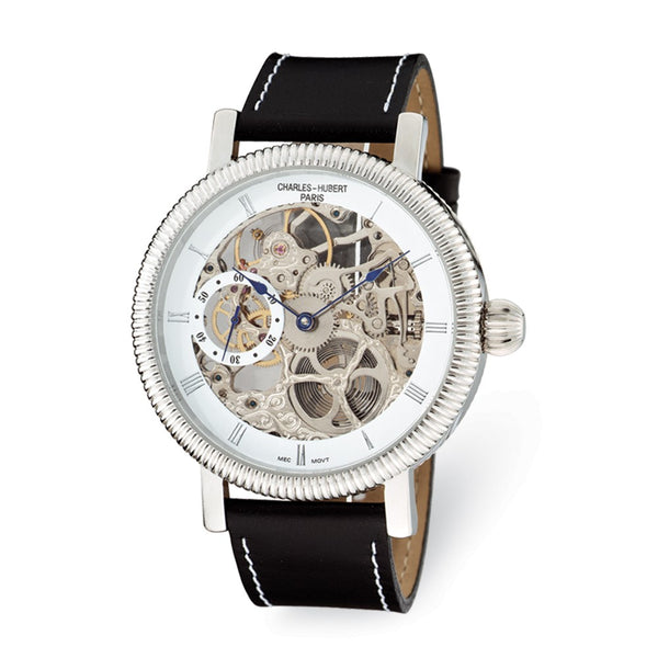 Mens Charles Hubert Stainless Steel White Skeleton Dial Watch