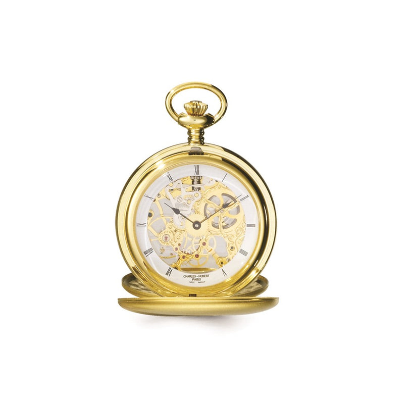 Charles Hubert IP-pltd Stainless Double Cover Satin Pocket Watch