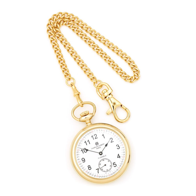 Charles Hubert IP-plated Stainless Open Face Pocket Watch