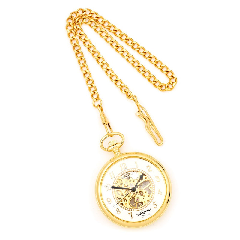 Swingtime Gold-tone Brass Open Face Pocket Watch