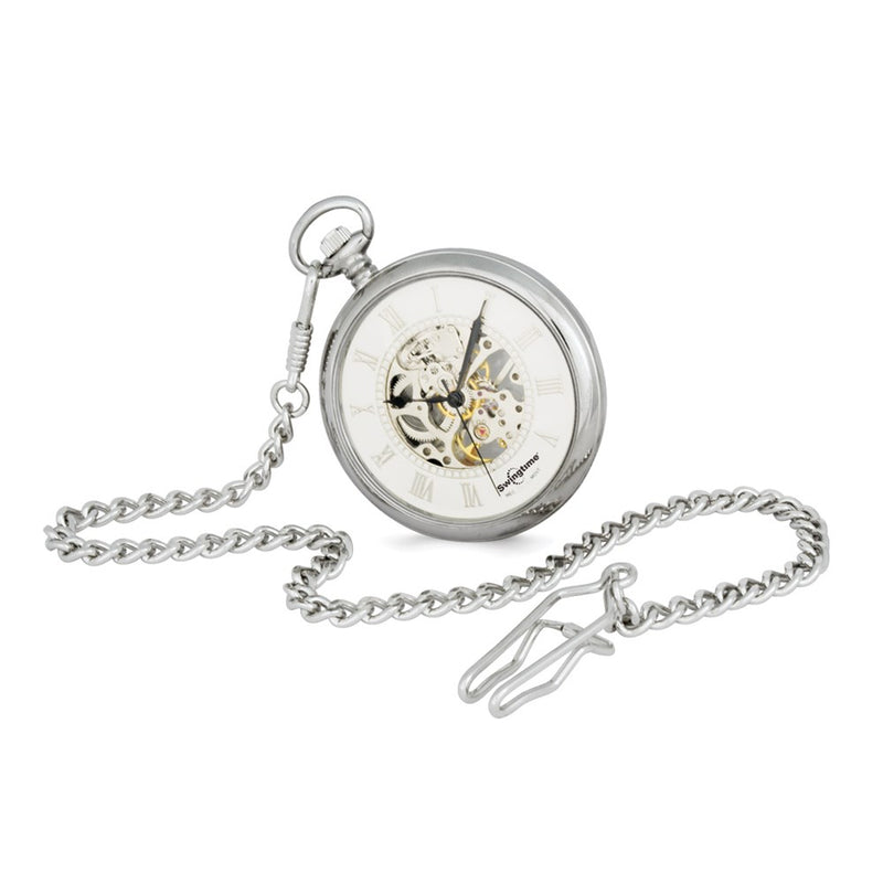 Swingtime Chrome-finish Brass Open Face Pocket Watch