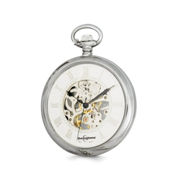 Swingtime Chrome-finish Brass Open Face Pocket Watch