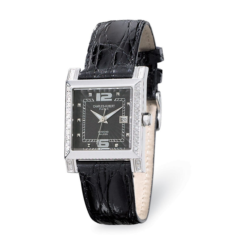 Ladies Charles Hubert 0.42ct. Diamond Bezel Black 29x28mm Dial Watch