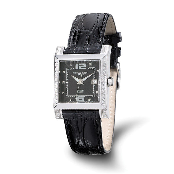 Ladies Charles Hubert 0.42ct. Diamond Bezel Black 29x28mm Dial Watch
