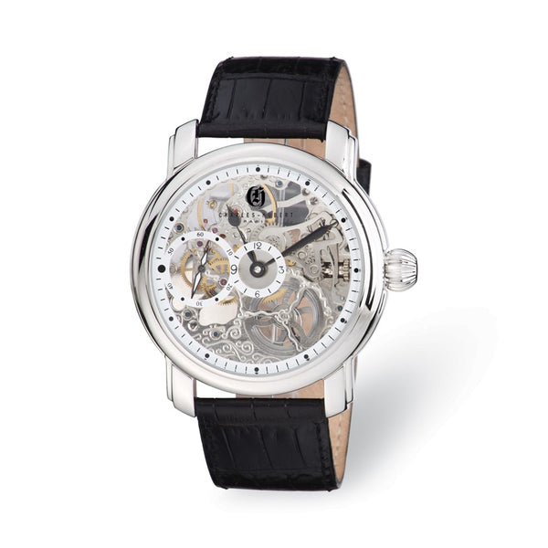 Mens Charles Hubert Leather Band Skeleton Dial Watch