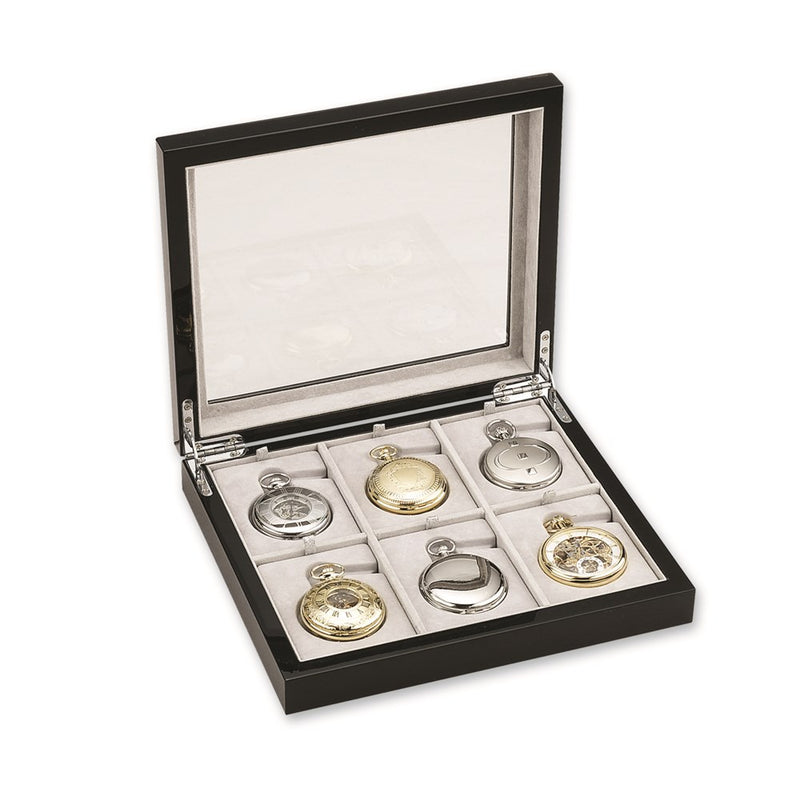 Charles Hubert Black High Gloss Wood Pocket Watch Display Box