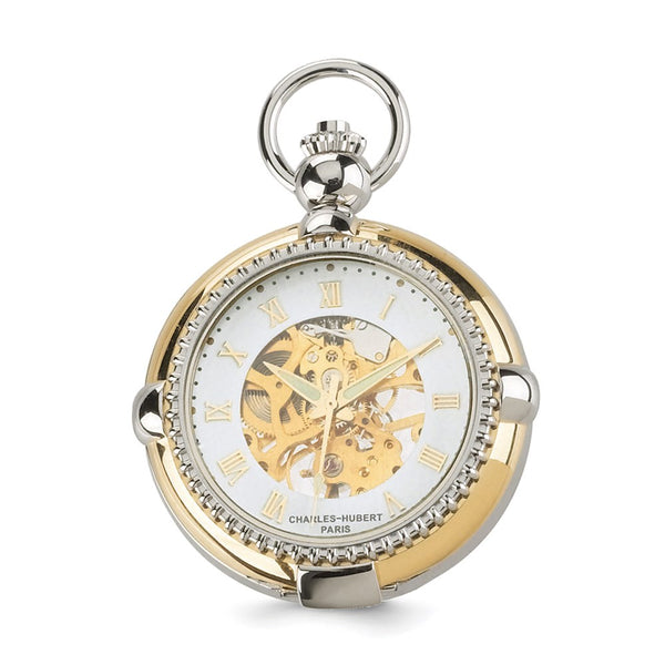 Charles Hubert Gold Finish 2-tone Brass 2-Photo Insert Pocket Watch