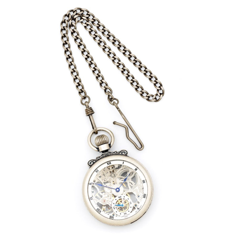 Charles Hubert Antique Chrome Finish Brass Skeleton Pocket Watch