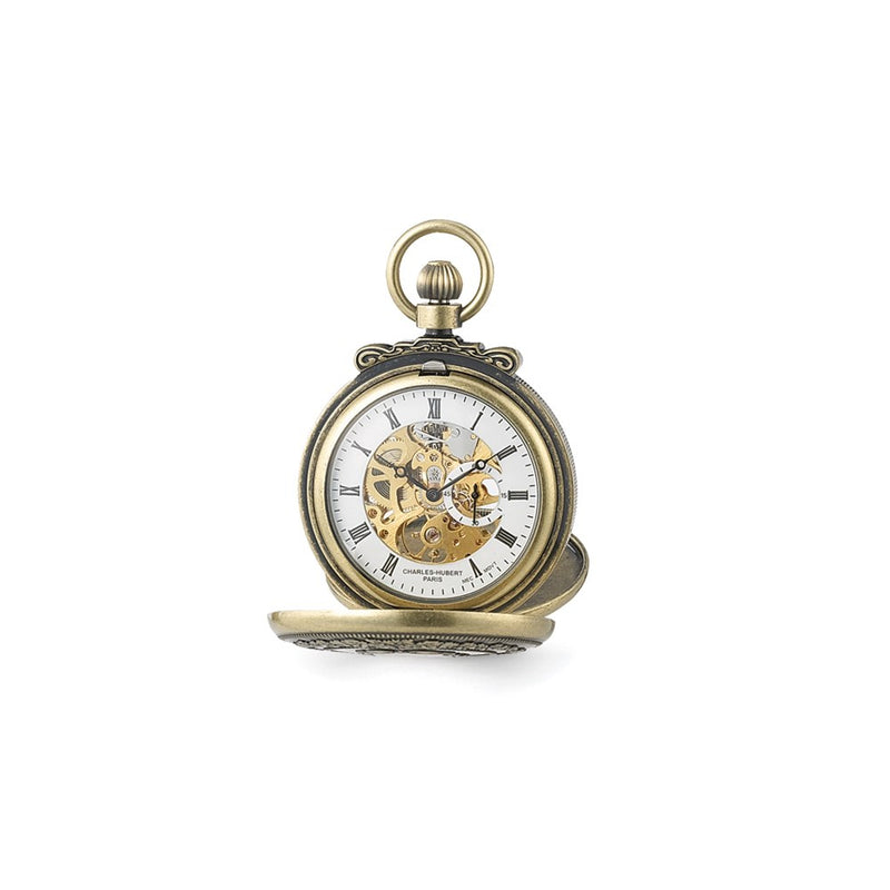 Charles Hubert Antique Gold Finish Skeleton Pocket Watch