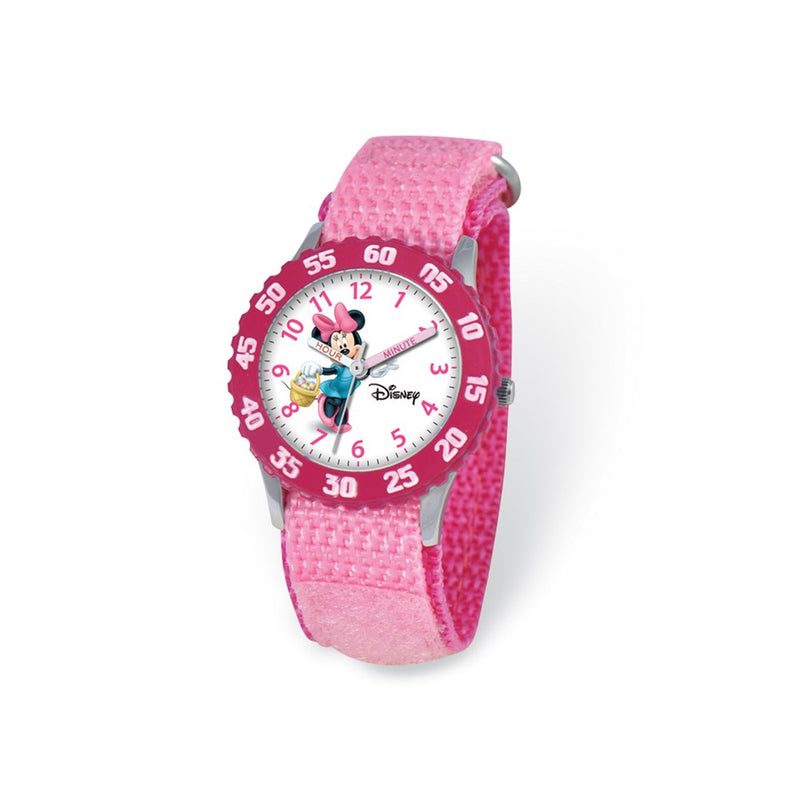 Disney Kids Minnie Mouse Pink Velcro Band Time Teacher Watch