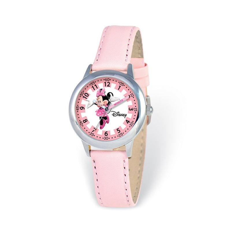 Disney Kids Minnie Mouse Pink Leather Band Time Teacher Watch