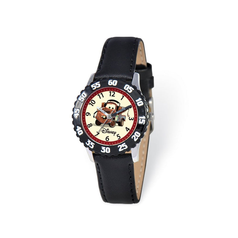 Disney Cars Tow Mater Black Leather Band Time Teacher Watch