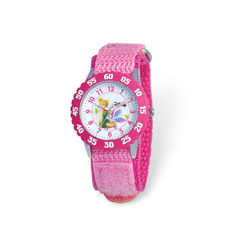 Disney Kids Tinker Bell Pink Velcro Band Time Teacher Watch