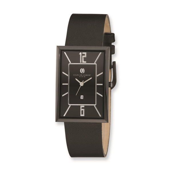 Charles Hubert Stainless Steel Black Dial Rectangle Quartz Watch
