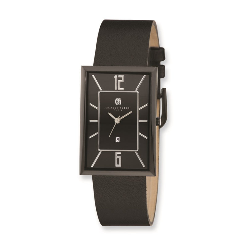 Charles Hubert Stainless Steel Black Dial Rectangle Quartz Watch