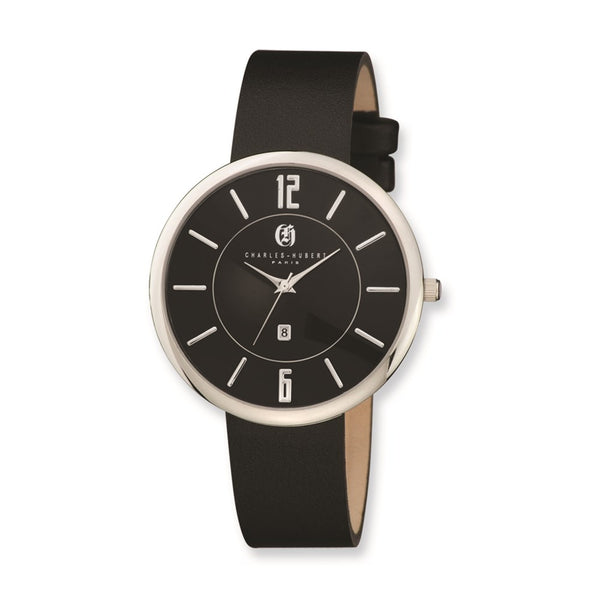 Charles Hubert Stainless Steel Black Dial Round Quartz Watch