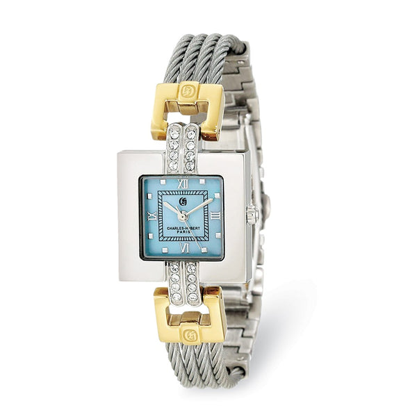 Charles Hubert 2-tone MOP Dial Stnlss Stl Wire Bangle Watch