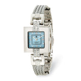 Charles Hubert Stnlss Stl Wire Bangle Light Blue MOP Dial Watch