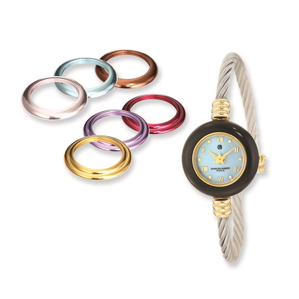 Charles Hubert Gold finish 7 Color Bezels Stnlss Stl Bangle Watch