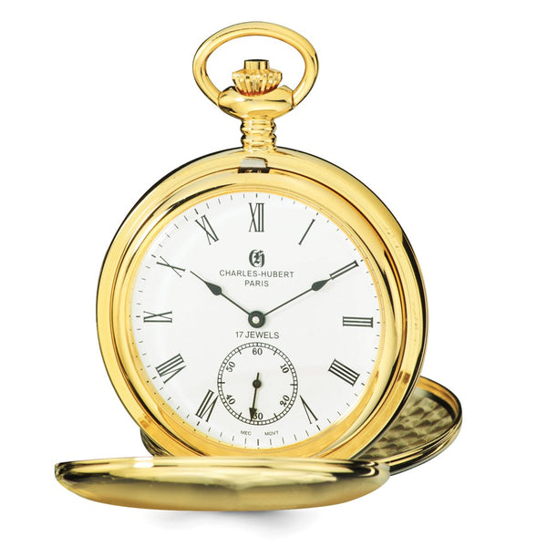 Charles Hubert IP-pltd Stnlss Stl White Dial Pocket Watch